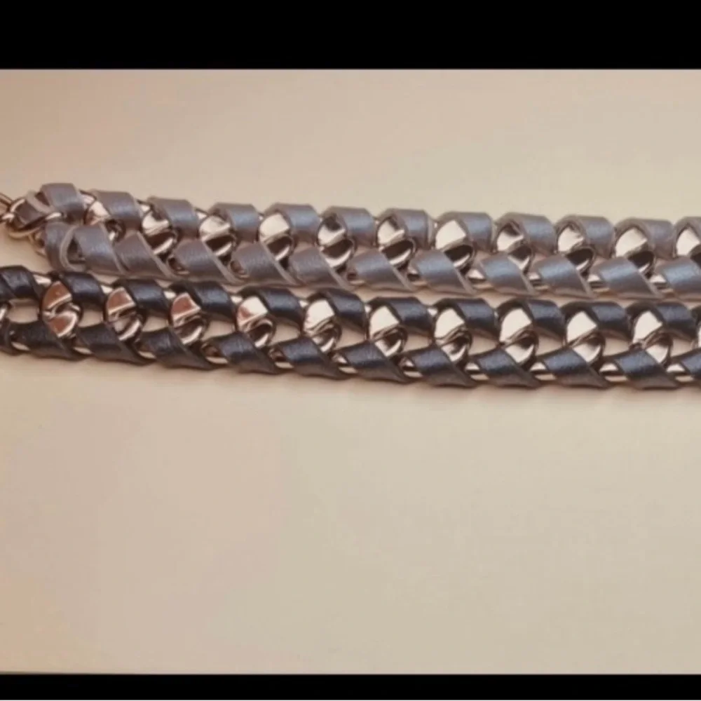 J Elliot MENS set of 2 Silver  Curb Chain Black & Grey Leather Bracelets FIRM